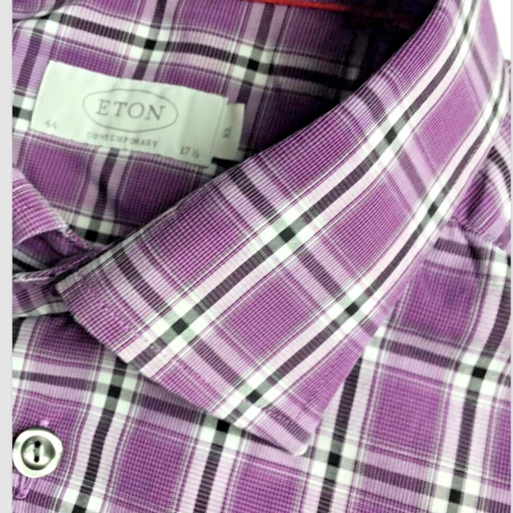 ETON contemporary purple checkered cotton shirt Sz 17.5 /44 - Picture 1 of 7